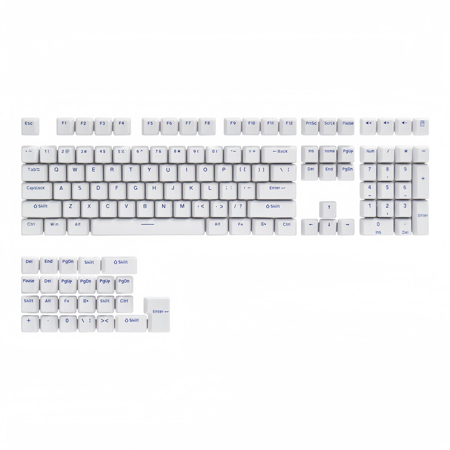 OEM PBT Double-Shot Keycap Set - White and Blue Letter - KeyCapUS