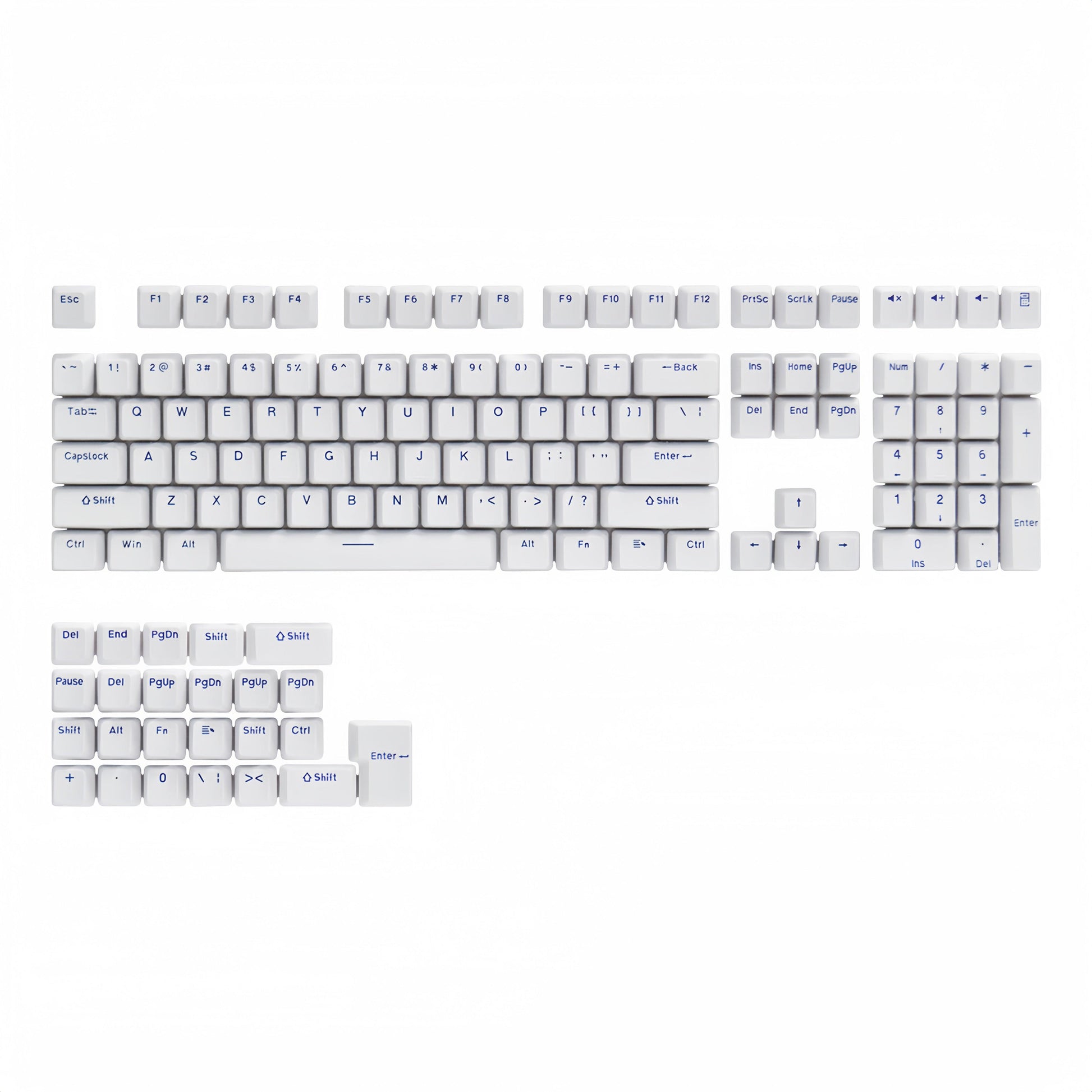 OEM PBT Double-Shot Keycap Set - White and Blue Letter - KeyCapUS
