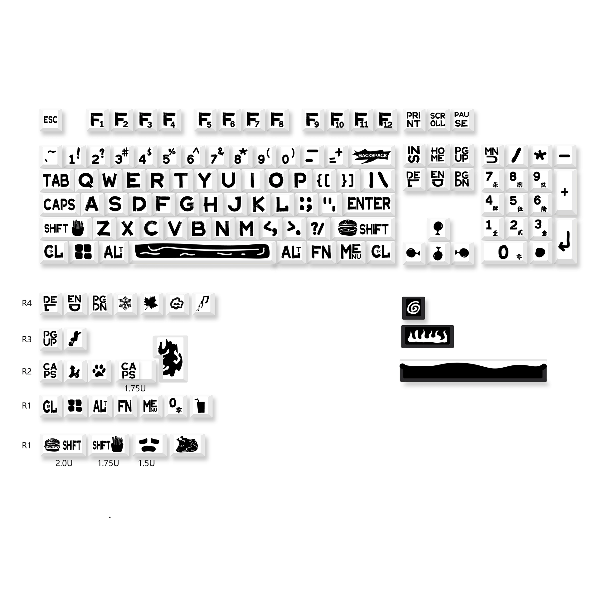 Cherry Profile Double-Shot PBT Keycap Set - Big Black Characters - KeyCapUS