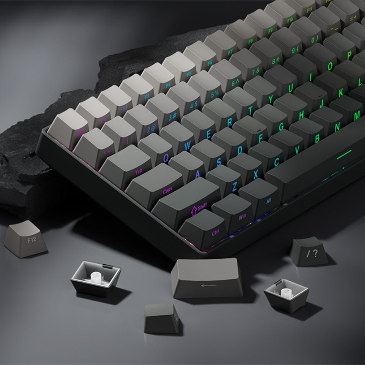 OEM/Cherry Profile Double-Shot PBT Keycap Set - Dark Gray Gradient - KeyCapUS