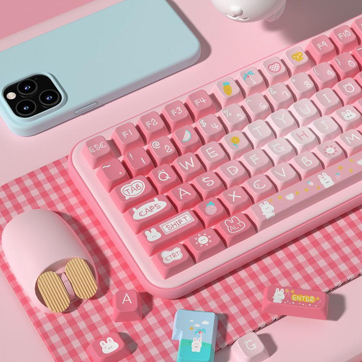 MDA Dye-Sub PBT Keycap Set - Pink Summer Bunny - KeyCapUS