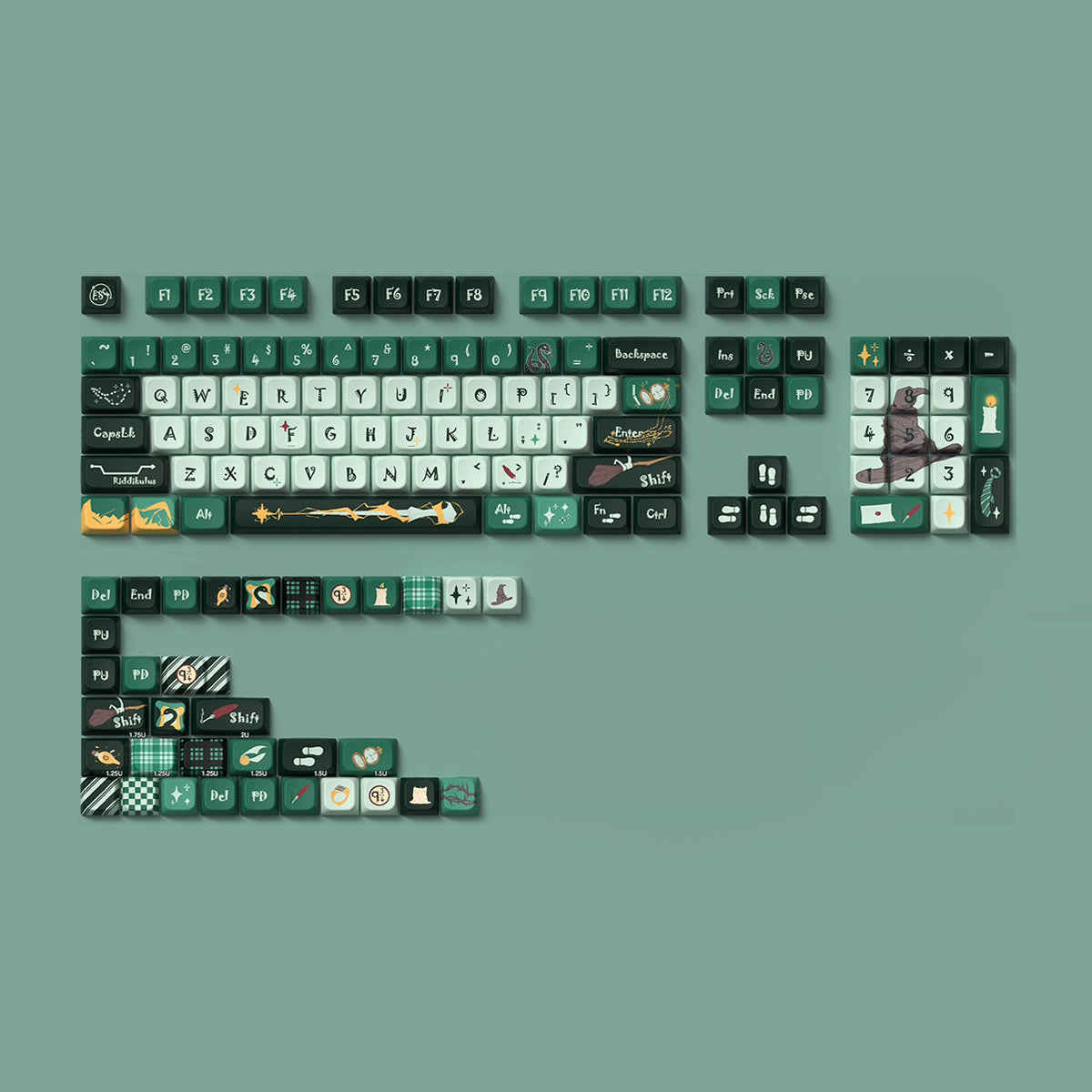 MDA/Cherry Dye-Sub PBT Keycap Set - Slytherin at Hogwarts