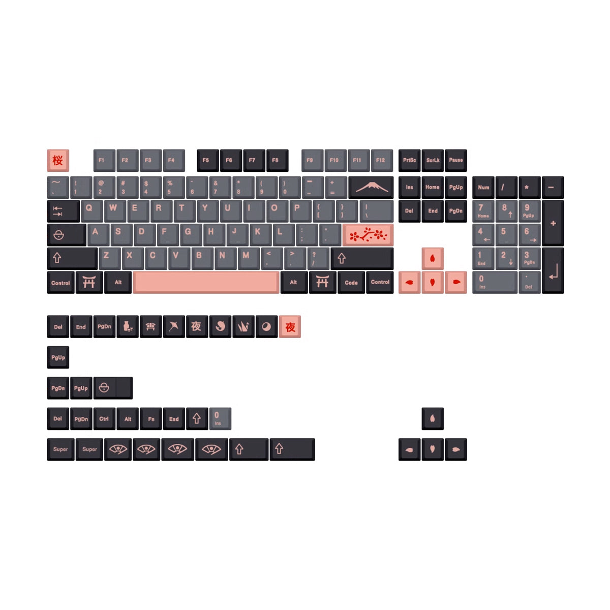 Cherry Profile Dye-Sub PBT Keycap Set - Yozakura Cherry Blosoms at Night