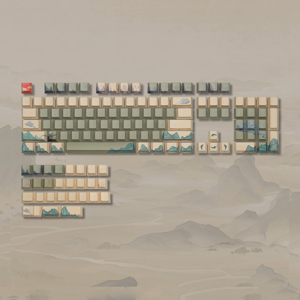Cherry Profile Dye-Sub PBT Keycap Set - The Courtyard with Hibiscus - KeyCapUS