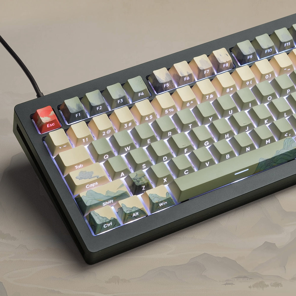 Cherry Profile Dye-Sub PBT Keycap Set - The Courtyard with Hibiscus - KeyCapUS